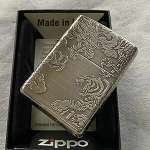 ZIPPO/新品/龍虎/4面彫刻/ニッケル古美/和柄/ジッポー/送料無料/縁起物/タイガー&ドラゴン/ギフト/プレゼント/コレクション