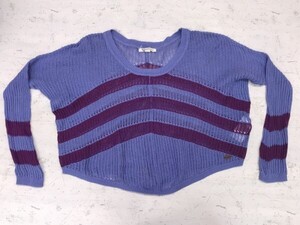 ロキシー ROXY サーフ Y2K ギャル セレブ ストリート 古着 ボーダー シースルー 鍵編み コットンニット トップス レディース 綿100% L 青