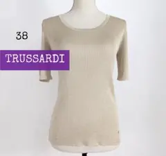 超美品【TRUSSARDI】薄手　無地　半袖ニット　ゴールド系　38