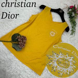 Y39 Christian Dior クリスチャンディオール レディース 女性 婦人服 タンクトップ インナー ラインストーン ロゴ刺繍 イエロー 美品 M