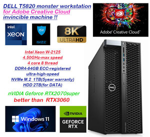 アドビCCスタートアップ応援!!RTX 3060超!!RTX 2070Super搭載!!4K動画編集★core i9超xeon4.50GHz-12CPU/爆速NVMeSSD1TB&HDD2TB/DDR4-64GB
