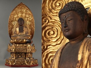 仏教美術 時代品 木彫 玉眼 阿弥陀如来坐像 53.5㎝ 　lm01