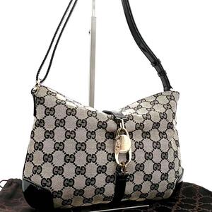 《ほぼ未使用品》GUCCI グッチ ジャッキー GGキャンバス ワンショルダーバッグ 肩掛け グレー ブラック 保存袋