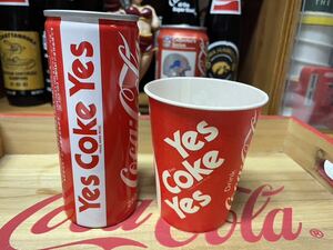 250ml コカ・コーラ空缶　未使用紙コップ　昭和レトロ缶　ヴィンテージ　yes coke yes 