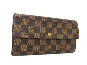 1円 LOUIS VUITTON ルイヴィトン N61724 ダミエ ポシェット ポルトモネ クレディ 二つ折り 長財布 ウォレット ブラウン系 FH3401