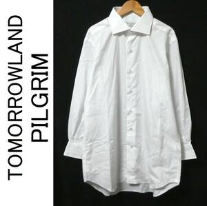 美品 TOMORROWLAND PILGRIM トゥモローランドピルグリム 140/2 ワイドカラー ブロードシャツ 長袖ドレスシャツ 43 白 ホワイト