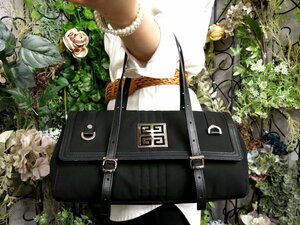 ●超美品●GIVENCHY ジバンシィ●4Gロゴ●フラップ●ナイロン カーフ レザー 本革●ハンド バッグ●黒●シルバー金具●腕掛け●Js50859