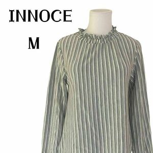 INNOCE 長袖　カットソー　ストライプ　グレー　M