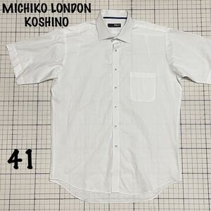 ミチコロンドンコシノ【MICHIKO LONDON KOSHINO】半袖ワイシャツ ボタンシャツ ビジネスシャツ ストラップ調 L〜LLサイズ ホワイト/白