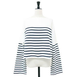 Deuxieme Classe ドゥーズィエム クラス Tシャツ ホワイト ネイビー サイズ:FREE 24春夏 ボーダー クロップド Tシャツ Cropped Stripe