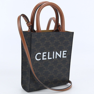 中古良品セリーヌCELINE トリオンフキャンバス ミニ バーティカル カバ ハンドバッグ 19743 2BZK 04LU ブラウン系 ランク：A us-2 返品可能