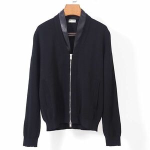 2-DE172 サンローラン パリ SAINT LAURENT PARIS 13SS レザー切替 ウール ニット ジャケット ジップアップブラック XS メンズ