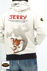 vanson×TOM＆JERRY WARNER BROS.100周年記念モデル 裏毛シップパーカー◆vanson オートミールLサイズ TJV-2504 バンソン トムとジェリー