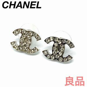 ☆良品☆CHANEL ラインストーンシルバー ココマーク ピアス 0343s34