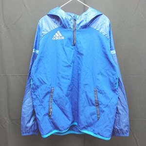 ◇ adidas アディダス ハーフジップ　フード　ブランドロゴ　速乾性 長袖 ジャケット 表記なし ブルー系 メンズ E