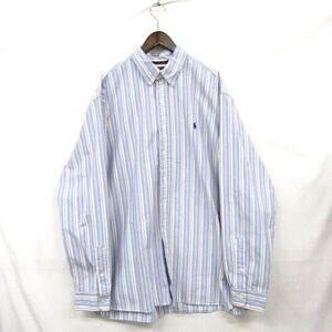 ビック サイズ 2XL Ralph Lauren ボタンダウン BD シャツ 長袖 ストライプ ブルー ラルフローレン 古着 ビンテージ 3J1706