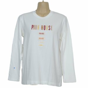 PINK HOUSE ★大人可愛い配色ロゴプリント＆ネームタグ♪長袖 カットソー M 白系 着回し力抜群 希少ヴィンテージ レターパック可 z3829