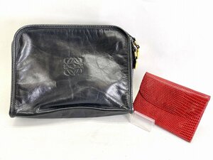 LOEWE ロエベ アマソナ レザー セカンドバッグ クラッチ 黒 /パイソン 折財布 赤 布袋付[03-3777