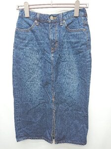 ◇ Θ AZUL BY MOUSSY フロントスリット 膝下 デニム スカート サイズM ネイビー レディース P