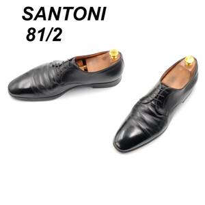 即決 SANTONI サントーニ 26.5cm 8.5 11013 メンズ レザーシューズ プレーントゥ 外羽根 黒 ブラック 革靴 皮靴 ビジネスシューズ