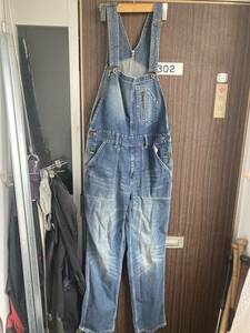 2403ハレHAREガチャポケ風ヒゲ・色落ち デニムDENIMオーバーオールMサロペット パンツWORKワーク