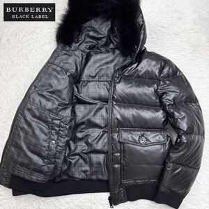 【極美品Lサイズ!!!】BURBERRY BLACK LABEL バーバリーブラックレーベル リバーシブル ダウンジャケット タヌキファー チェック柄 黒 