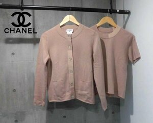 正規品 CHANEL シャネル Vintage 98A P11473 カシミア アンサンブル カーディガン 半袖 ニット セーター38/カシミヤ100%/ピンク/イギリス製