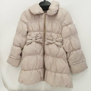 中古 べべ BeBe ダウンコート 140サイズ Aライン ベージュ系 リボン