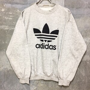 ◆お洒落な逸品◆Adidas/アディダス スウェット トレフォイル 3つ葉 メンズ トレーナー ビッグロゴ グレー M Ｋ39 ｃ2462