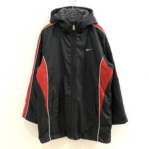 ☆NIKE ナイキ 90s ヴィンテージ 古着 BOYS 男の子用 ナイロンベンチコート 裏ボア中綿入り L 160 ブラック×レッド【送料一律/同梱可能】1