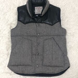 圧巻の存在感◎Harris Tweed ハリスツイード メンズ ダウンベスト グレー Mサイズ ヨークベスト 