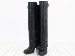 シャネル カバーロングブーツ size３４ 1/2（22-22.5cm相当） ブラック レザー ヒール8cm■CHANEL ロングブーツ レディース