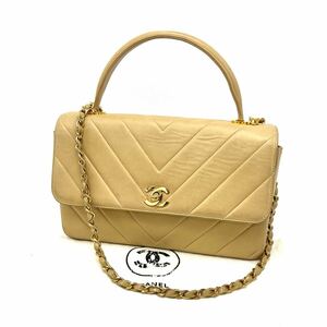 1円 良品 CHANEL シャネル Vステッチ ココマーク ターンロック 2way ラムスキン チェーン ハンド ショルダー バッグ dD0448N