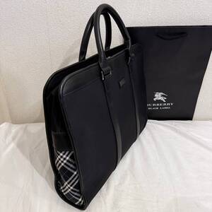 美品 名作 BURBERRY BLACK LABEL バーバリーブラックレーベル ナイロン＆本革 ブリーフケース ビジネスバッグ サイドノバチェック 黒 #2958