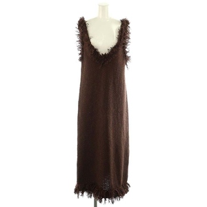 マウジー MOUSSY 23AW フリンジニットドレス FRINGE KNIT DRESS ワンピース ロング丈 マキシ丈 2 M 茶 ブラウン