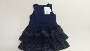 【新品】 BeBe ベベ ドット柄 フリル ノースリーブ ワンピース サイズ ：100 ネイビー