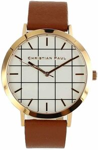 新品 電池切れ クリスチャンポール christianpaul 43mm グリッド 格子柄 チェック ホワイト ブラウンレザー GR-06 腕時計 [並行輸入品]