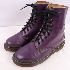 英国製ドクターマーチン UK5/23.5cm-24.0cm/8ホール 紫 パープル レザー イングランド ブーツ レディース dr.martens 中古 dh4184