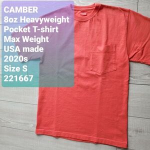 CAMBERキャンバー■美品 2020s USA製 8oz MAX WEIGHT POCKET TEE 半袖 ポケット Tシャツ S RED 302-GD