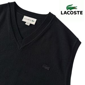 ラコステ LACOSTE Vネック ウール ニット ベスト 3 (M) ブラック 黒