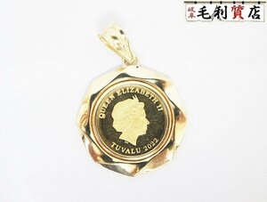 ペンダント K22 コイン ツバル ホース金貨 1/10OZ 5.5g イエローゴールド 18金 YG Pトップ アクセサリー 【中古】