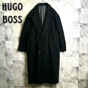 希少 美品 HUGO BOSS ヒューゴボス オーバーサイズ ダブルブレスト チェスターコート ウール100％ ブラック 黒 XL相当