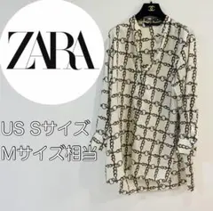 ZARA　ウーマン　チェーン柄　シャツ　スリット　着痩せ　きれいめ