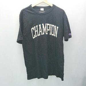 ◇ Champion チャンピオン カジュアル シンプル フロントプリント 夏 半袖 Tシャツ サイズXL ブラック レディース E