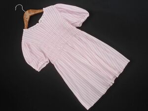 ZARA ザラ キッズ バルーンスリーブ ストライプ Aライン ワンピース size122ｃｍ/白ｘピンク ■◆ ☆ efc4 子供服