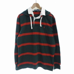 ポロ バイ ラルフローレン Polo by Ralph Lauren ラガーシャツ パーカー フーディー ボーダー ロゴ L 緑 グリーン オレンジ /EE メンズ