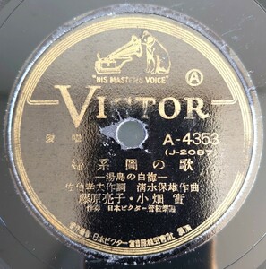 【SP盤レコード】VICTOR愛唱歌/婦系團の歌 湯島の白梅 藤原亮子 小幡實/お蔦の唄 市丸/SPレコード