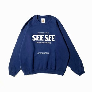 YGM × SEESEE × S.F.C RAGLAN CREW SWEAT STRIPES FOR CREATIVE SEE SEE ENNOY スウェット ネイビー