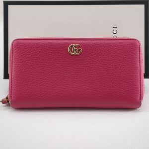 グッチ　長財布　GGマーモント　456117　ラウンドファスナー　ピンク　レザー　GUCCI　中古　◆3114/高洲店