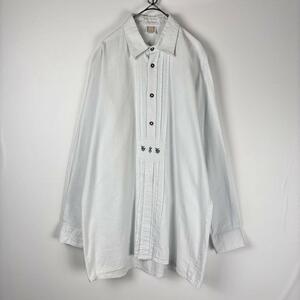 チロリアンシャツ 長袖 プルオーバー スモック 刺繍 シンプル オフホワイト L